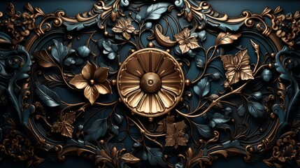 A shimmering blend of bronze and brass come alive in this fluid and wild floral art, radiating with the boldness of metal and the elegance of nature's blue hues