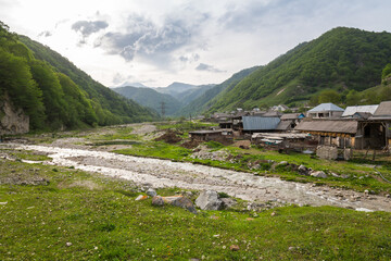 Fototapeta na wymiar Panoramic view of the village Karasu in the Caucasus mountains