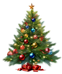 Watercolor Christmas tree, white background, transparent background