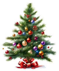 Watercolor Christmas tree, white background, transparent background