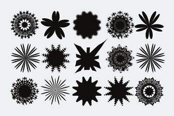 Flower icon. Black color flower shape icon collection, hand drawn wreaths, Flower silhouette.