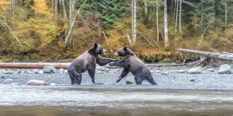 Obraz na płótnie Canvas Two grizzly bears
