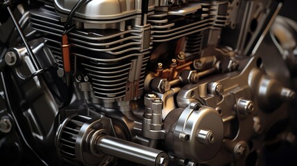 precision mechanics: intricate details of a powerful piston engine, industrial engineering...