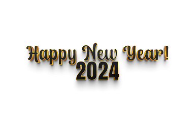 Elegant 2024 Happy New Year Celebration Text in Black and Gold on a White Background, Perfect for Seasonal Greetings and Invitations