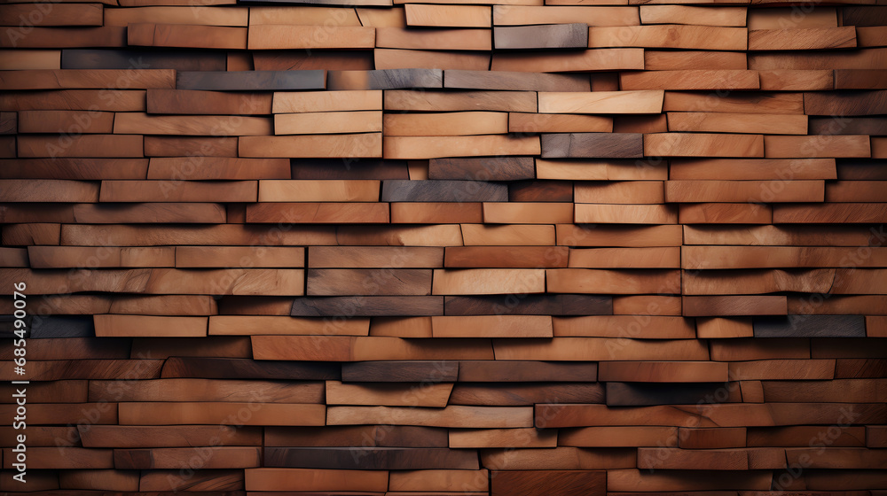 Wall mural wooden tile with stone wall background. generative ai.