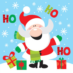Cute Santa Claus with Ho ho ho and Christmas Gifts