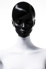 Matte black female mannequin with white body isolated on white background