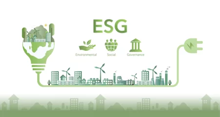 Foto op Canvas ESG icon concept environmental, social, and governance in sustainable and ethical business on the Network connection on a green background. Vector illustration © Benjamas