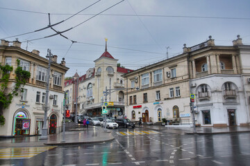 Rainy day on the city square in Sevastopol