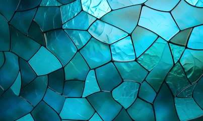 Fotobehang Beautiful turquoise glass tile pattern, Generative AI © simba kim