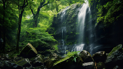 Obraz premium Waterfall in the Jungle. Generative Ai
