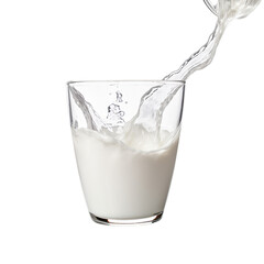 Natural dairy product, yogurt or cream splash with flying drops from a glass on white background.