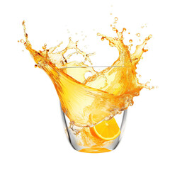 Citrus or orange juice realistic splash in a transparent glass on white background - obrazy, fototapety, plakaty