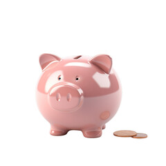 Indian clay piggy bank with human hand finger dropping coin on white background.