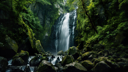 Fototapeta premium Waterfall in the Jungle. Generative Ai