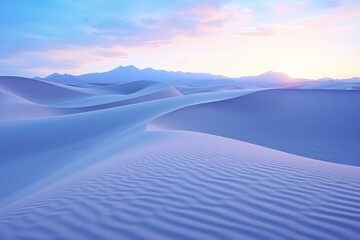 Fototapeta na wymiar Beautiful White Sand Dunes During Blue Hour in Winter, Sand Ripple Texture and Mountain Views