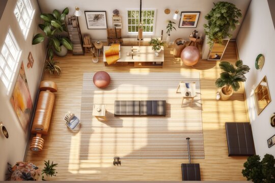  Modern Home Office with Scandinavian Design Aesthetic, Well-Organized Desk Space, Comfortable Seating, and an Abundance of Indoor Plants Creating a Productive Yet Calming Environment