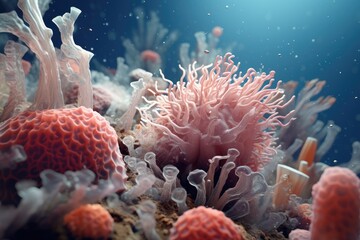 Naklejka premium Diverse Aquatic Life Amongst Coral Reefs, Underwater Ecosystem Diversity Display