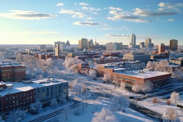 Fototapeta premium Snow Blanketed Cityscape with Clear Blue Skies after a Winter Storm
