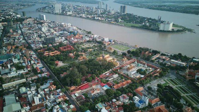 Aerial timelapse of the king's palace in Phenom Penh, Cambodia.