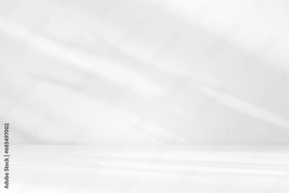 Fototapete Wall interior background, studio and backdrops show products.with shadow from window color white and grey. background for text insertion and presentation product