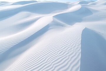 White Sand Dunes under Clear Sky, Serene Desert Landscape - obrazy, fototapety, plakaty