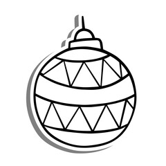 Zigzag Christmas Ball Outline on white silhouette and gray shadow. Hand drawn cartoon style. Vector illustration for decorate and any design.