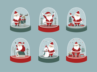 Set of snow globe with santa claus and Snowman.Design for Christmas and New Year greeting card.Vector illustrations. - 685498614