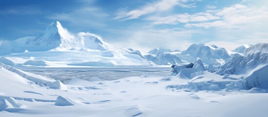 Snow-covered Antarctic glacier creates a stunning winter backdrop.