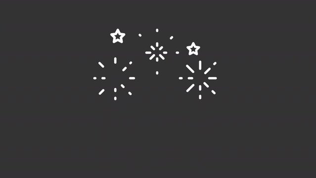 Animated firework white icon. Sparkling light line animation. New year joyful celebrations. Festive spirit. Isolated illustration on dark background. Transition alpha video. Motion graphic