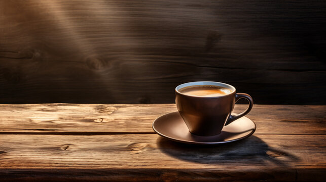 Coffee cup on wooden table