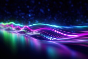 Fototapeta premium illustration of abstract background of futuristic corridor with purple and blue neon lights wave speed light
