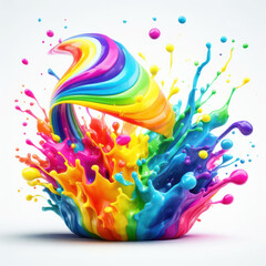 illustration of rainbow paint splash and swirl on white