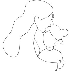 Mother And Kid Line Art