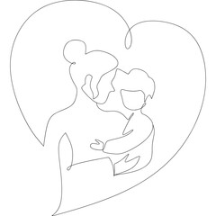 Mother And Kid Line Art