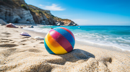 Fototapeta na wymiar Colorful beach ball on beach
