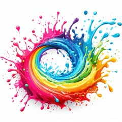 illustration of rainbow paint splash and swirl on white