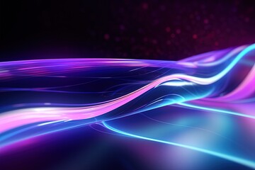 Naklejka premium illustration of abstract background of futuristic corridor with purple and blue neon lights wave speed light