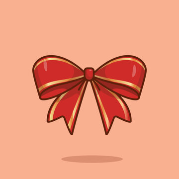 Christmas red gold ribbon bow cartoon vector illustration crhistmas stuff concept icon isolated