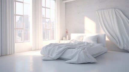 Fototapeta na wymiar Beautiful bright light bedroom Ai Generative