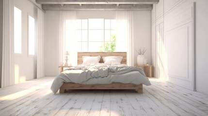 Fototapeta na wymiar Beautiful bright light bedroom Ai Generative