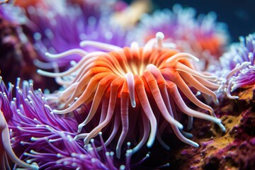 Sea anemone on a coral reef in the ocean.