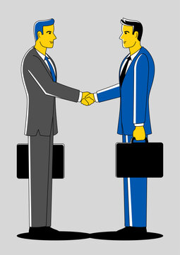 Line art illustration of businessmen shaking hand, concept for deals, teamwork, partnership in business