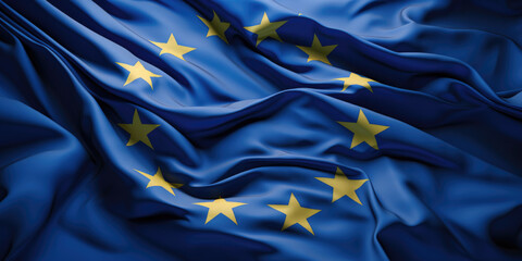 EU Flag on Silky Fabric - obrazy, fototapety, plakaty