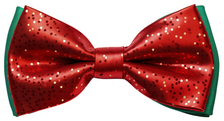 Red, festive bow tie. Bow tie with sparkling rhinestones and beads. Isolated on a transparent background. - obrazy, fototapety, plakaty