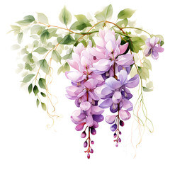 Wisteria, Flowers, Watercolor illustrations