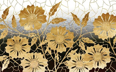Japanese traditional gold foil floral texture background with Generative AI.