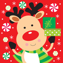 Cute Reindeer bring  Christmas Gifts