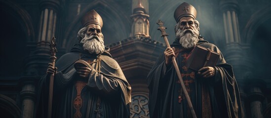 Statue of Saints Cyril and Methodius, creators of Glagolitic alphabet. - obrazy, fototapety, plakaty