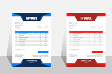 Modern, Stylish, and Creative Invoice Design for Business, Graphic Design, Vector, Illustrator, Blue, and Navy With Red With A4 Size